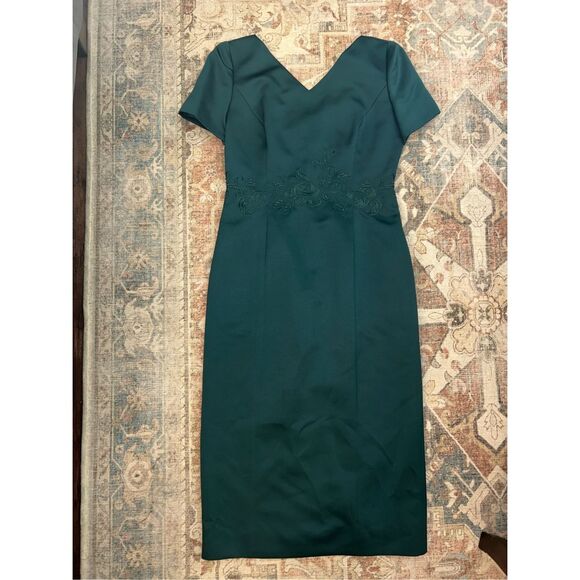 Maggy London Emerald Green Midi Satin Jeweled Detailing Dress, Size 10 - Picture 8 of 13